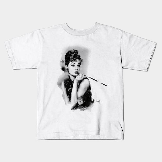 Audrey Hepburn in Ink Kids T-Shirt by nijasumi